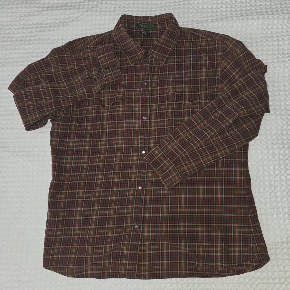 Lauren Ralph Lauren Women's Large Plaid Long Sleeve Shirt Pearl Snap Western